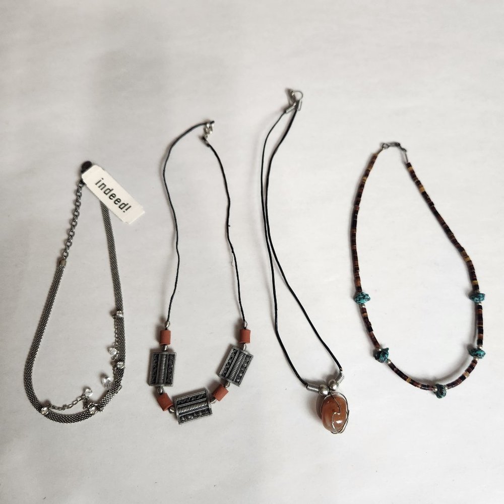 Lot of 4 Vintage Necklaces Wire Wraped Stone Boho Beaded Style Indeed Brand Mix